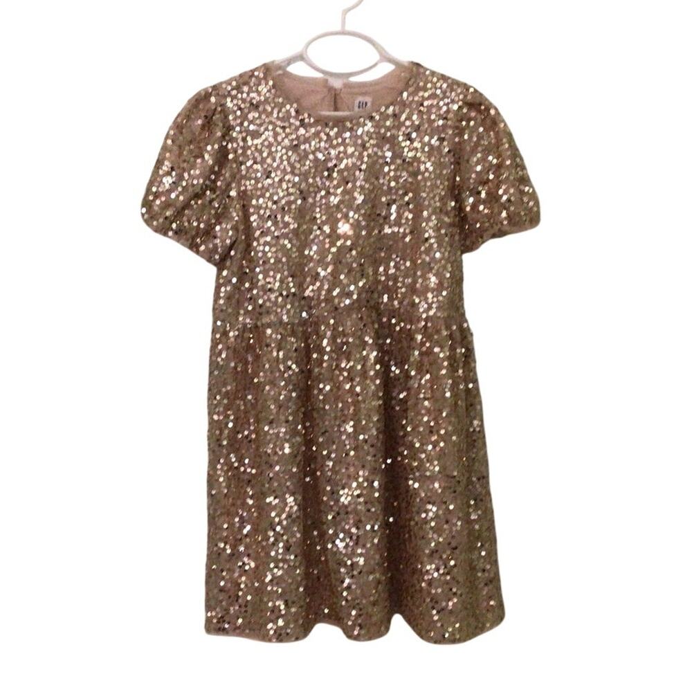 GAP Gold sequin Dress Size L puffed sleeves